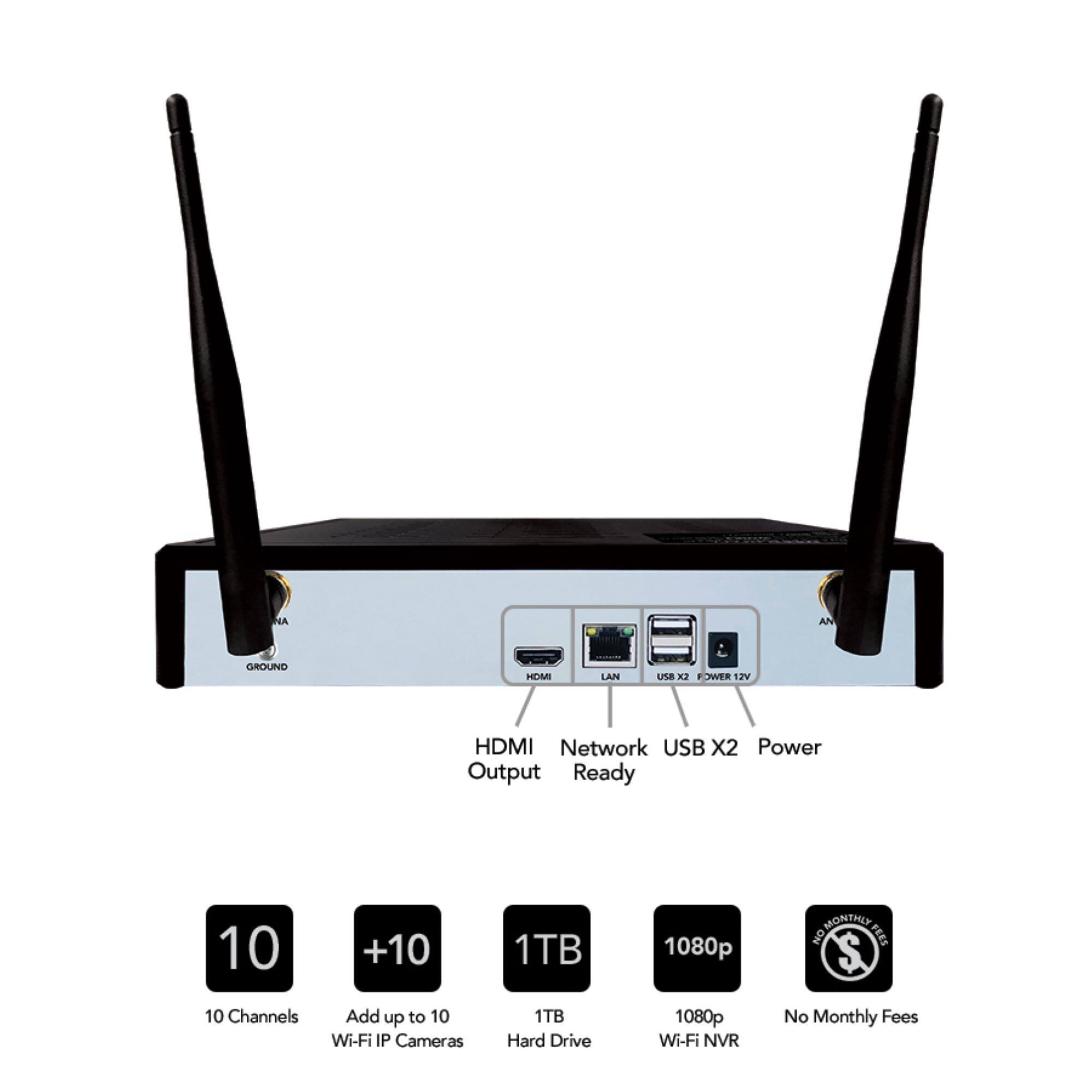 Alt View 13. Night Owl - 10 Channel Wi-Fi NVR with 4 Wi-Fi IP 1080p HD 2-Way Audio Cameras and 1TB Hard Drive - White/Black.