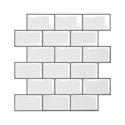 Front. VEVOR - Peel and Stick Backsplash 10-Sheet, 12 x 12 x 0.78 inch / 305 x 305 x 2.0 mm Self-Adhesive Wall Tiles - Main body white, gray lines.