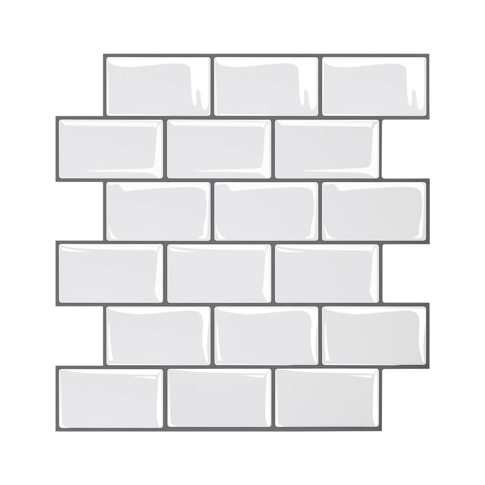 Front. VEVOR - Peel and Stick Backsplash 10-Sheet, 12 x 12 x 0.78 inch / 305 x 305 x 2.0 mm Self-Adhesive Wall Tiles - Main body white, gray lines.