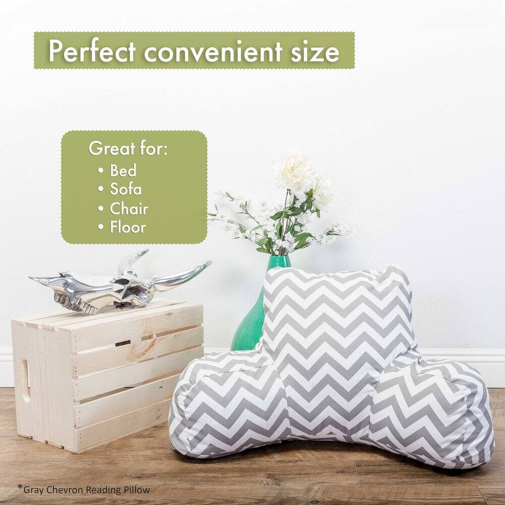 Perfect convenient size

Great for:
- Bed
- Sofa
- Chair
- Floor

*Gray Chevron Reading Pillow
