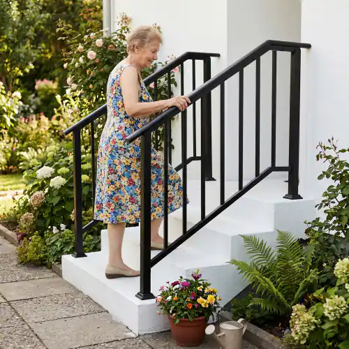 Indoor One Step Railing Winado Handrails 3 Step with Straight End, Wrought Iron Stair Railing ...