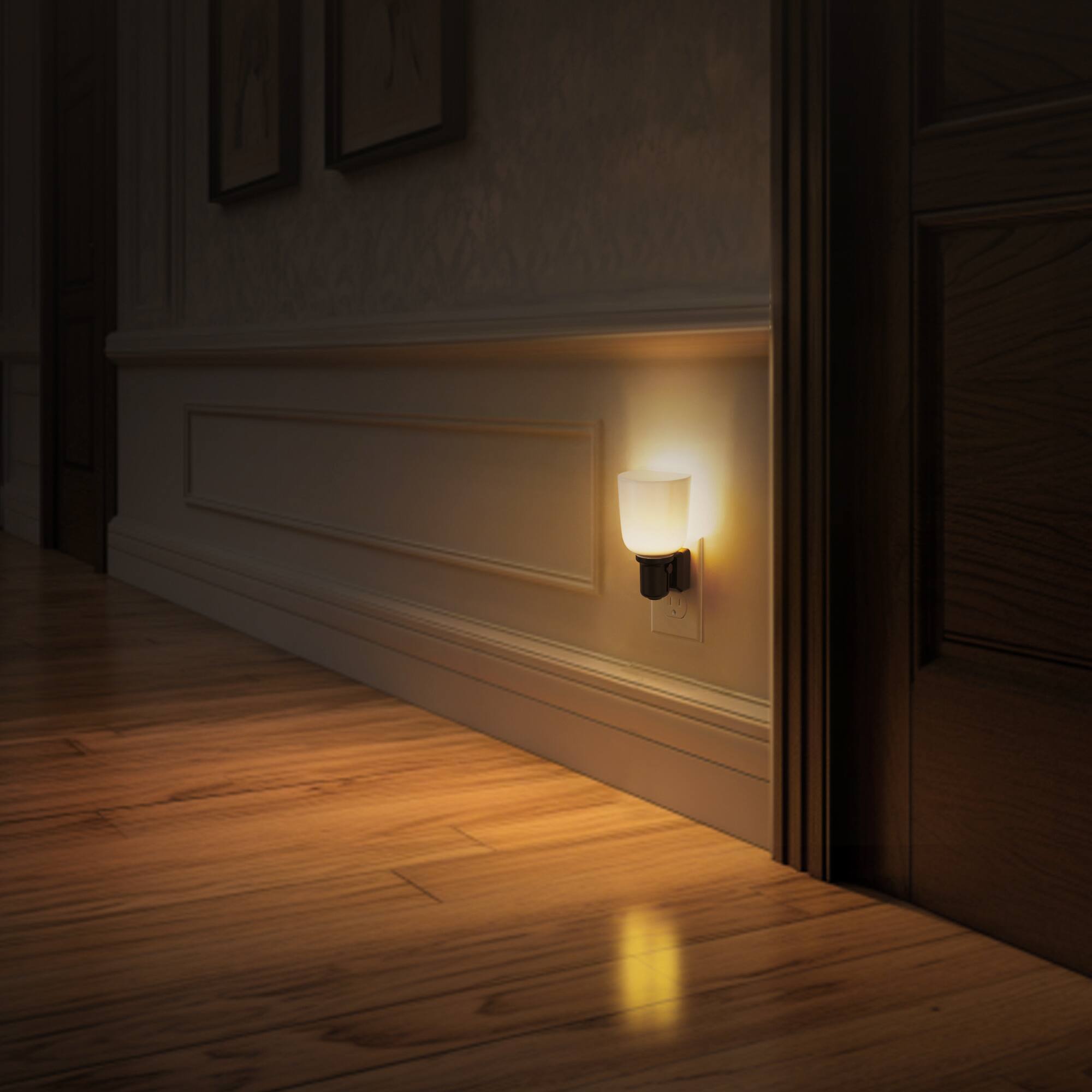 Left. Jandcase - JANDCASE 1W  Plug-in Night Light, 3000K Warm Glow, Wine Glass Design, Slide Dimmer 0-100%, Dusk-to-Dawn Sensor - Black.