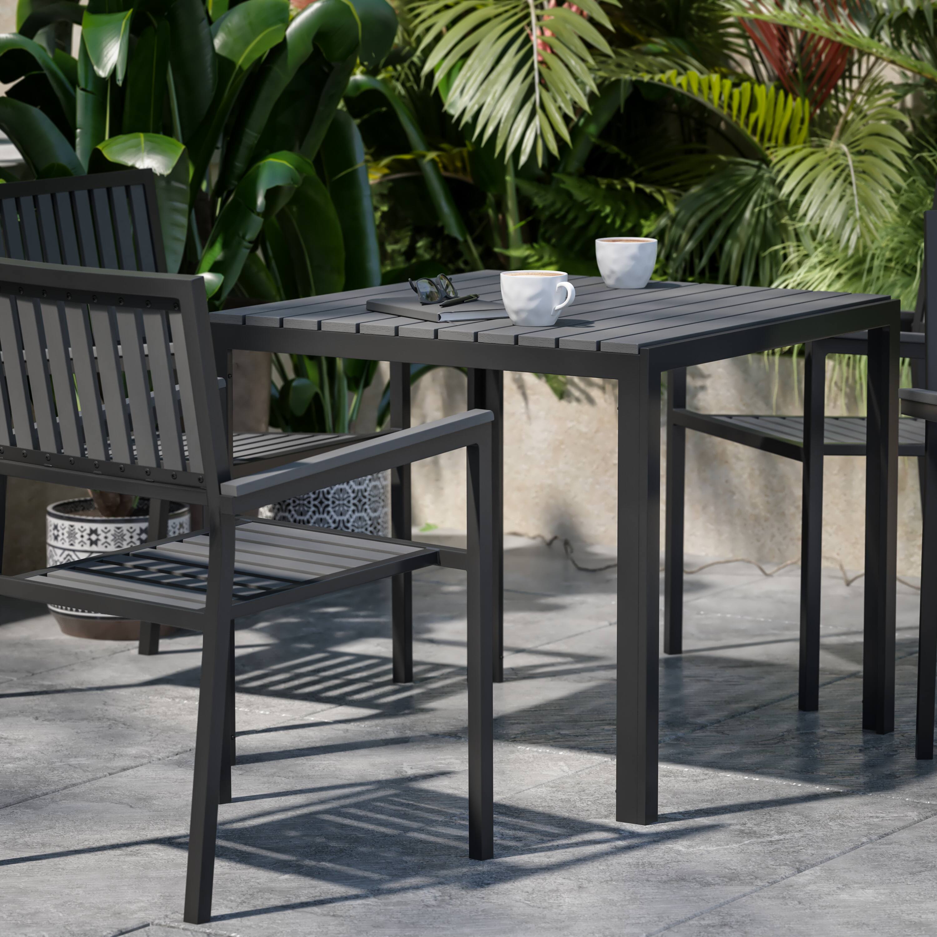 Alt View 2. Flash Furniture - Harris 5 Piece Commercial Indoor/Outdoor Table and Chairs with Black Poly Resin Slatted Backs and Seats - Black.