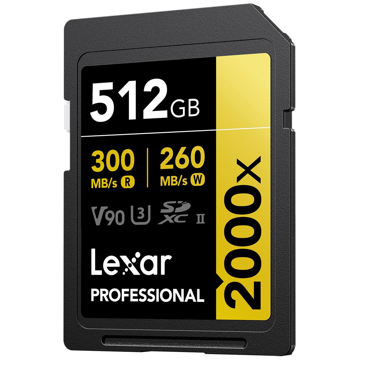 512GB 300 MB/s R 260 MB/s W V90 U3 S2 XC II PROFESSIONAL Lexar 2000X