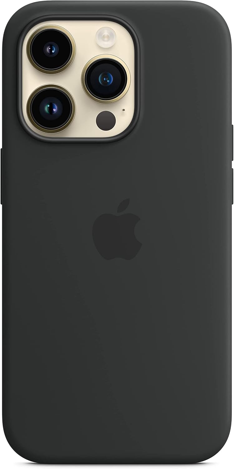Angle. Apple - Apple Silicone Case with MagSafe for iPhone 14 Pro - MPTE3ZM/A | Color: Black - Black.