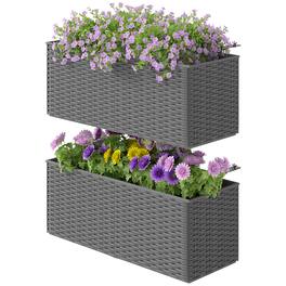 Outsunny - Railing Planter Box (2 Pack, 20 Inch), Hanging Flower Pots with Hooks, Drainage Holes for Fence, Balcony - Gray