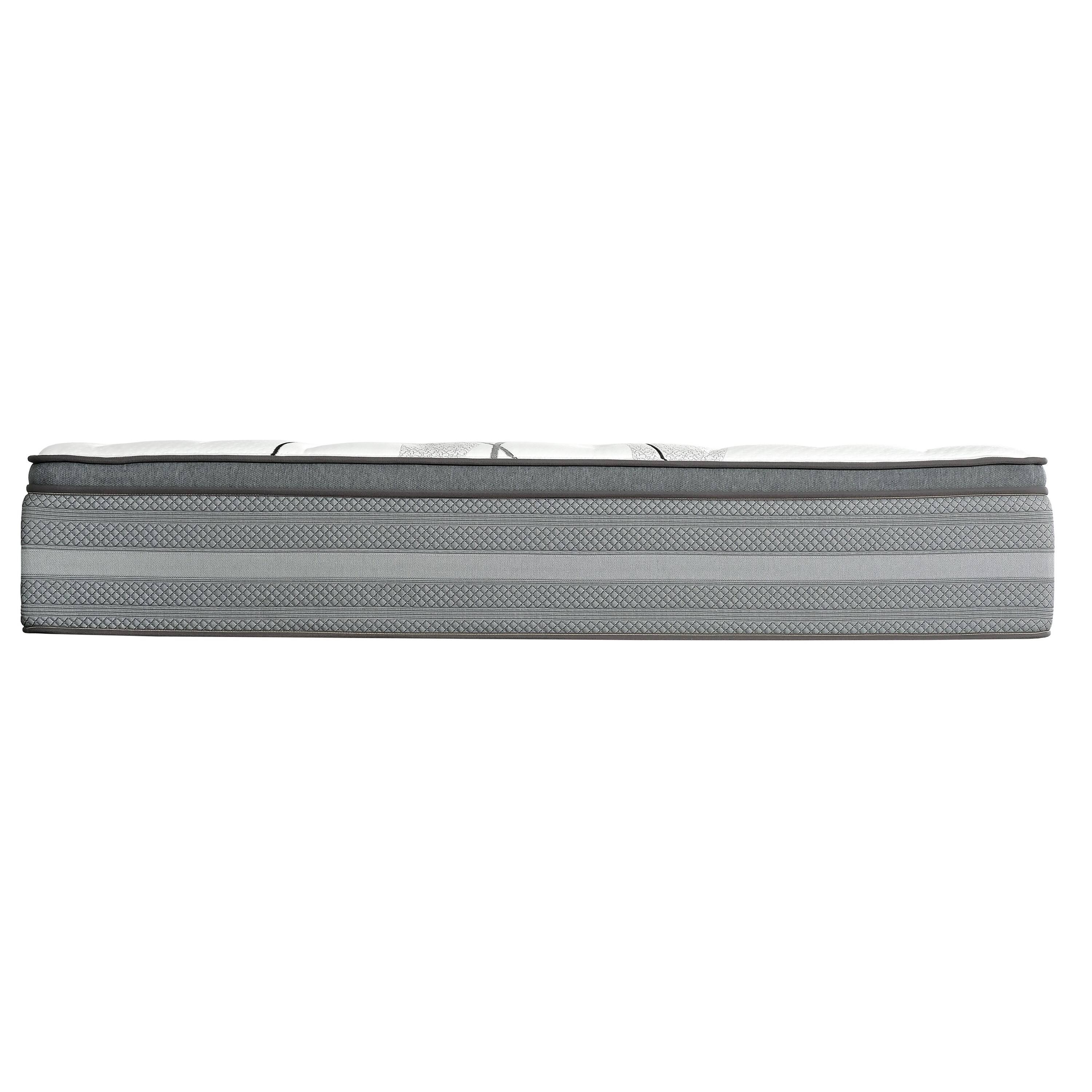 Left. Manhattan Lane - Dani 14 Inch California King Mattress, Pocket Coil Hybrid, Foam Layers - White, Blue, Gray.