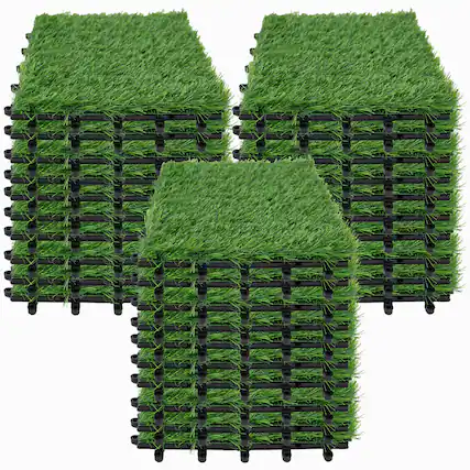 Front. Bliss Hammocks - Bliss Outdoors 12"x12" Artificial PP Grass Interlocking Tiles, Green, Set of 30 - Green.