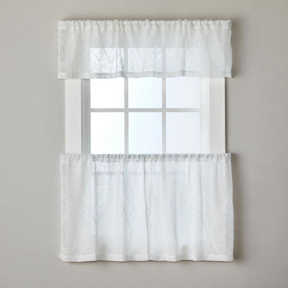 Left. SKL Home - SKL Home By Saturday Knight Ltd Isabella Lace Curtain Tier Pair - 2-Pack - 56" x 36" White - White.