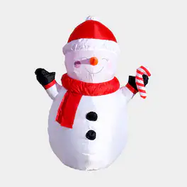 G128 - 3.5 ft Snowman with Candy Canes Inflatable Christmas Decoration with LED Lights - White, Red, Black