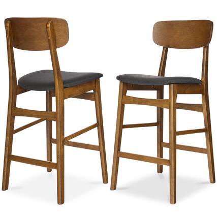 Front. Best Choice Products - Best Choice Products 2-Piece Farmhouse Counter Height Bar Stool Set w/ Cushioned Seat, Wooden Backrest Walnut/Charcoal - Walnut Charcoal.