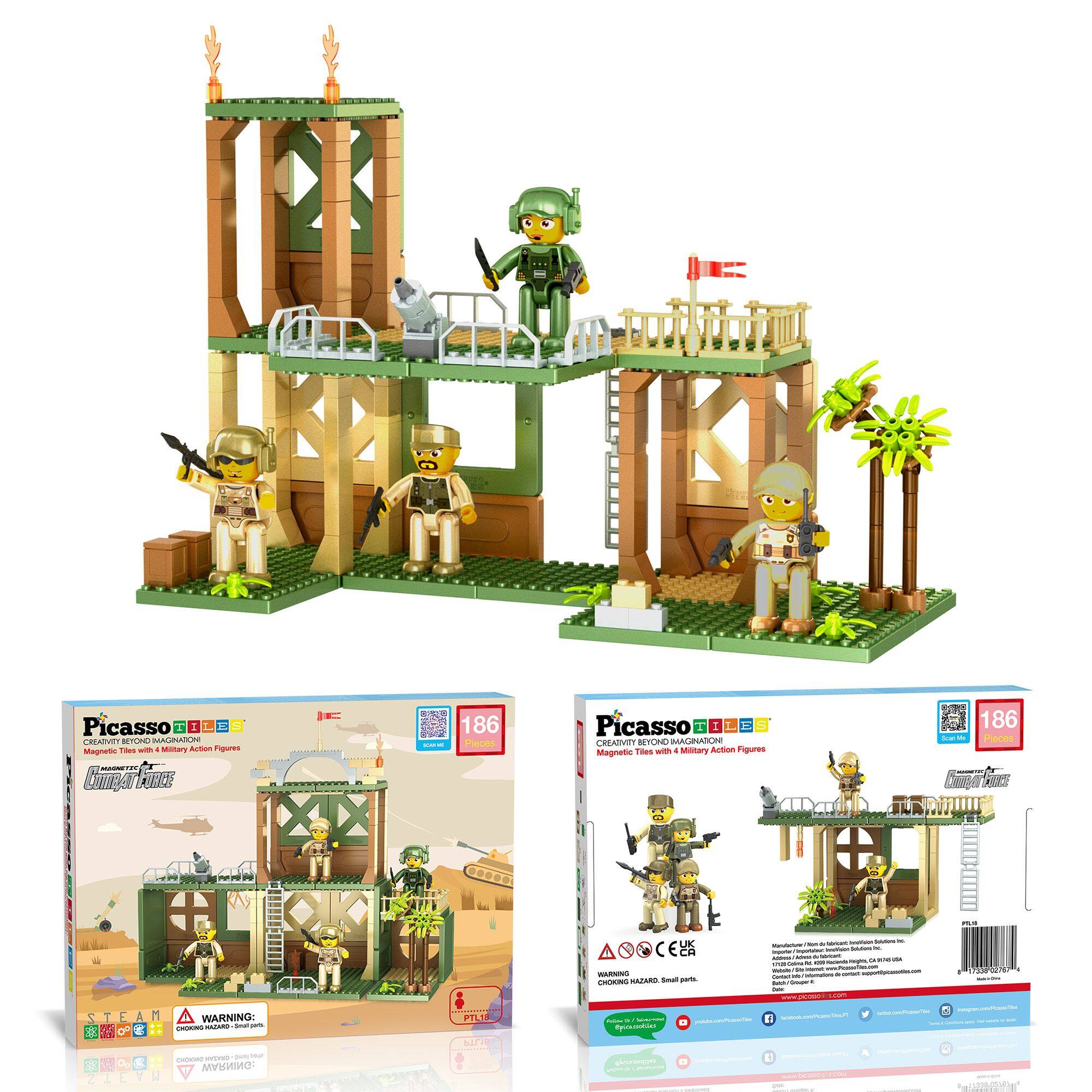 Picasso I I I T CREATIVE BEYOND MAGNATION Magnetic Tiles with Military Action Figures - Combat Jungle - 186 Pieces

Picasso I I L CREATIVE BEYOND MAGINATION Magnetic Tiles with Military Action Figures 186 Pieces

WARNING: CHOKING HAZARD - Small parts. Not for children under 3 years.