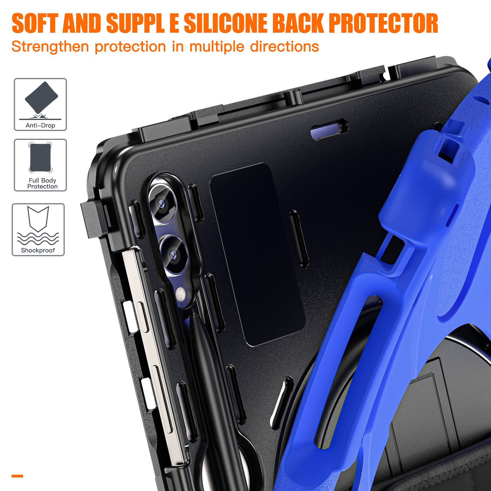 SOFT AND SUPPLE SILICONE BACK PROTECTOR  
Strengthen protection in multiple directions  

Anti-Drop  
Full Body Protection  
Shockproof