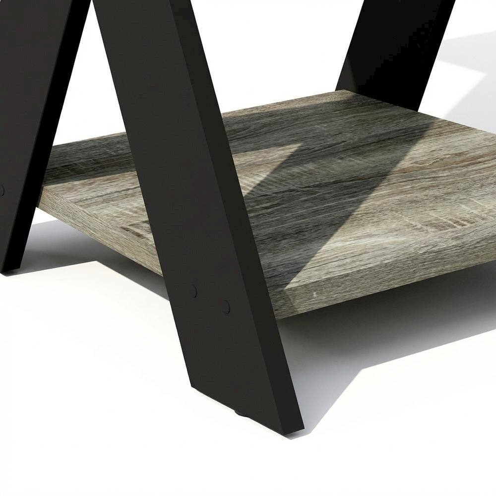 Alt View 1. FurniFact - French Oak and Black Nightstand with Modern Cross Design - French Oak/Black.