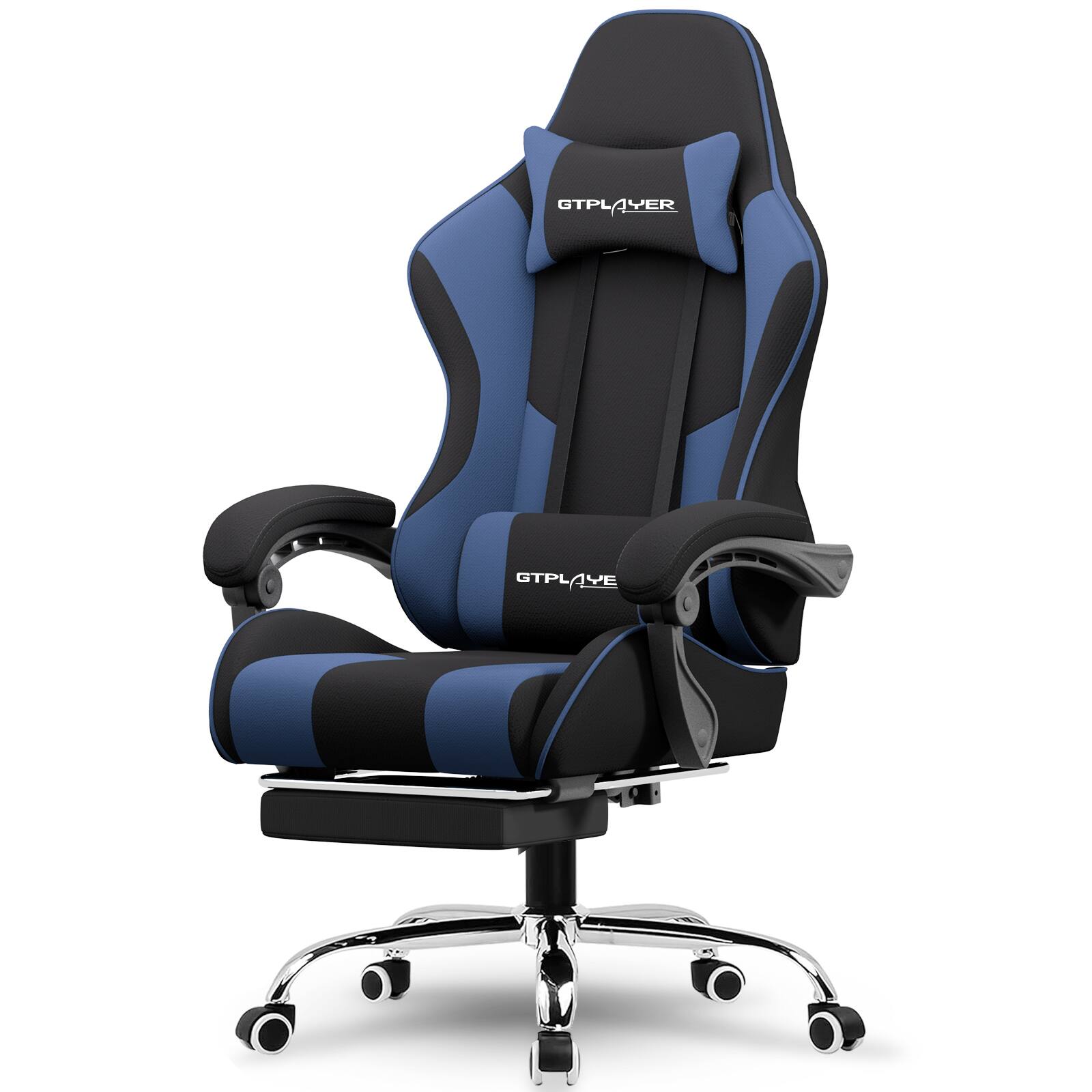 GTPlayer - Gaming Chair Fabric Height Adjustable Computer Chair with Footrest and Headrest - Blue