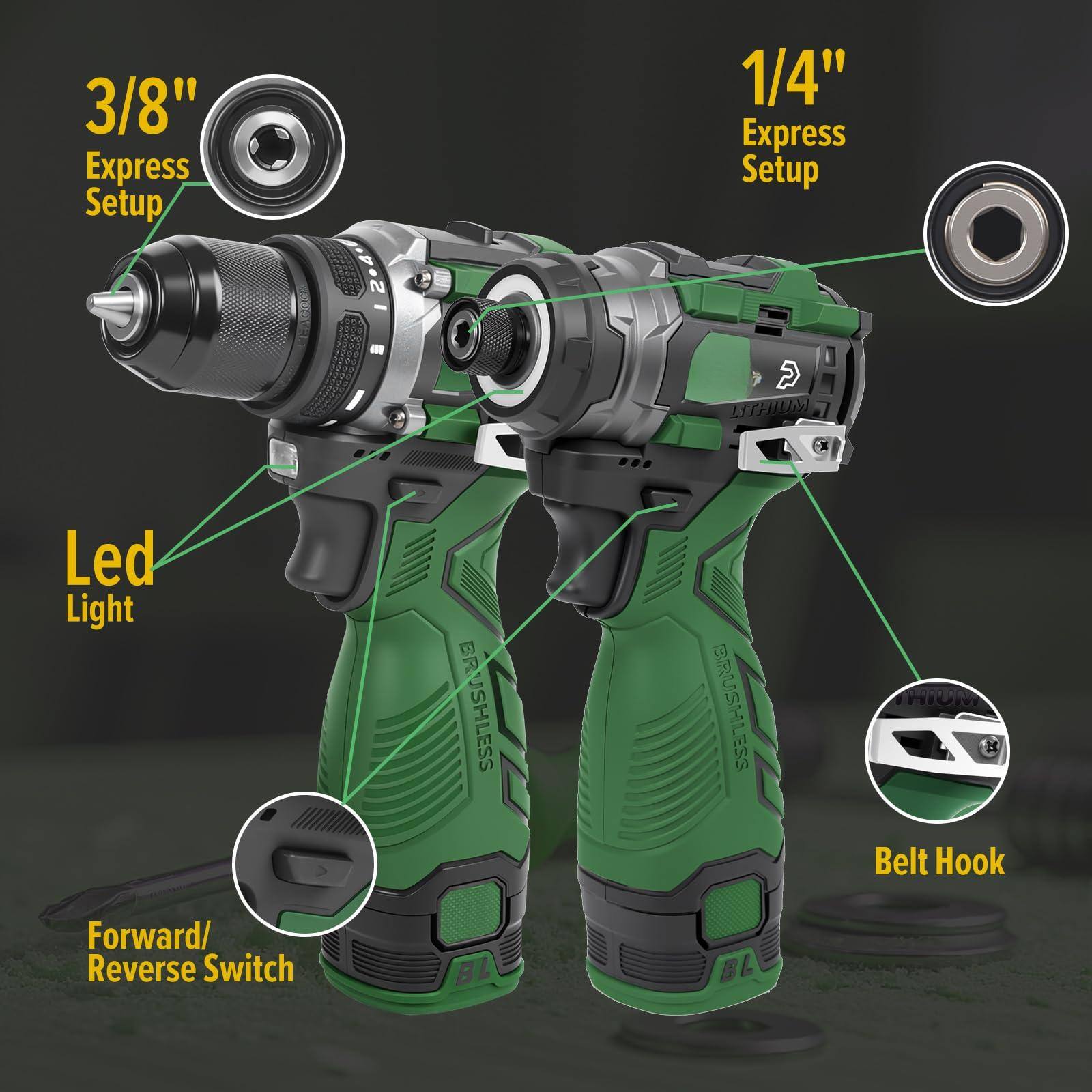 3/8" Express Setup  
1/4" Express Setup  
Led Light  
Forward/Reverse Switch  
Belt Hook