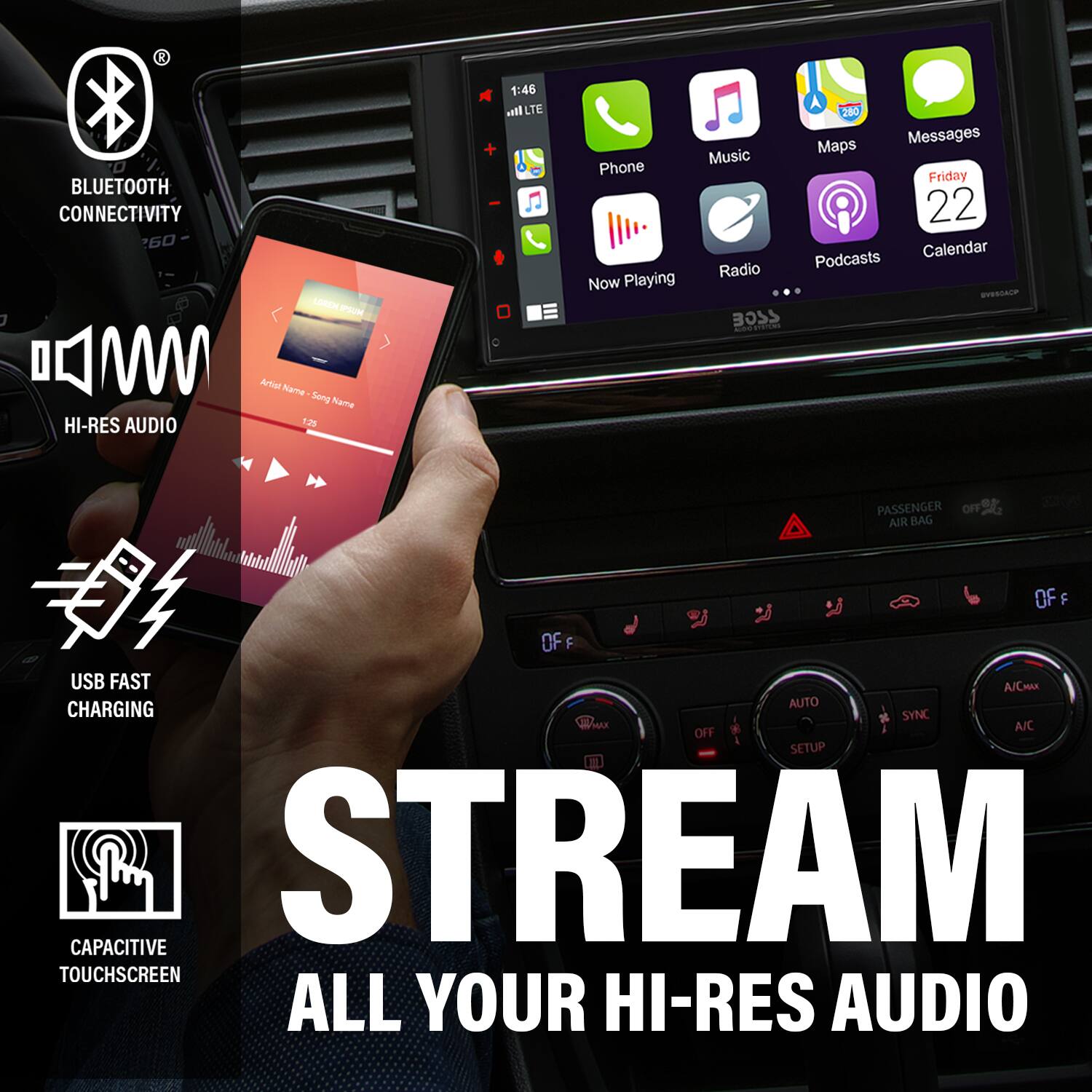 Alt View 11. BOSS Audio - 6.75" Wireless Android Auto and Apple CarPlay Bluetooth Digital Media Receiver - Black.