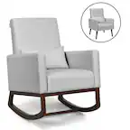 Front. Gymax - Gymax 2-in-1 Fabric Upholstered Rocking Chair Nursery Armchair with Pillow Light Grey - Light Grey.