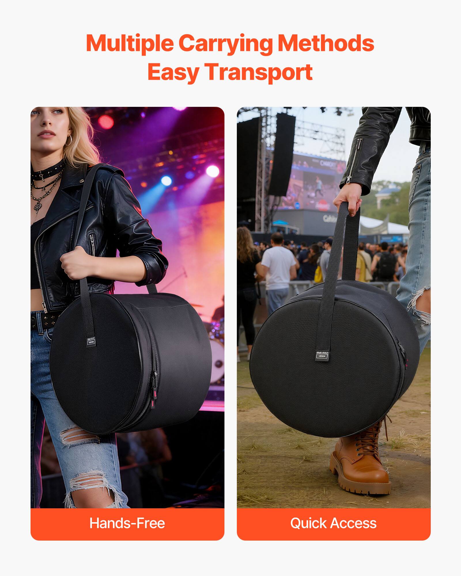 Multiple Carrying Methods  
Easy Transport  

Hands-Free  
Quick Access