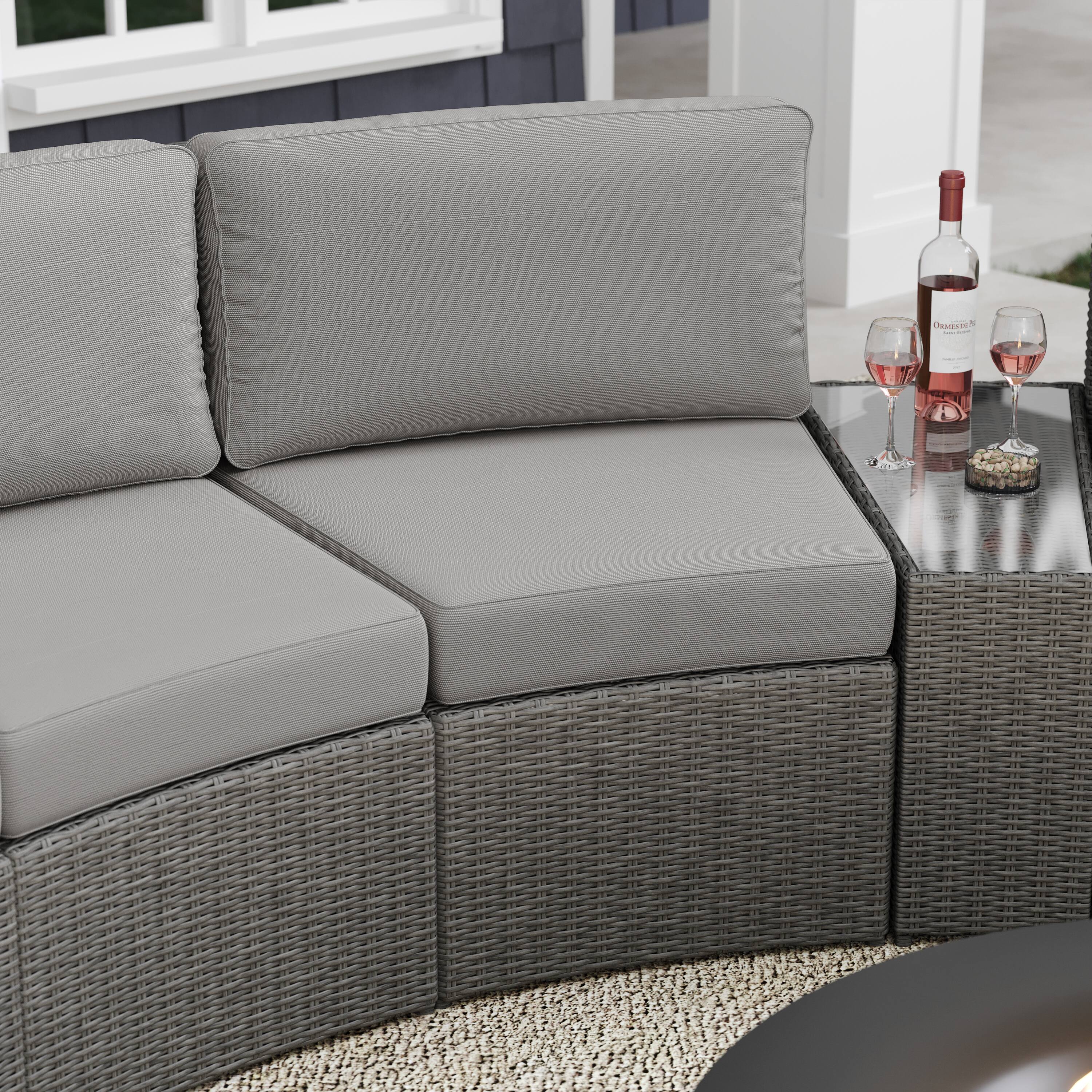 Alt View 1. Martha Stewart - Bedford Outdoor Modular Rattan Wicker Patio Curved Sectional Sofa Seat - Gray Cushions/Gray Frame.