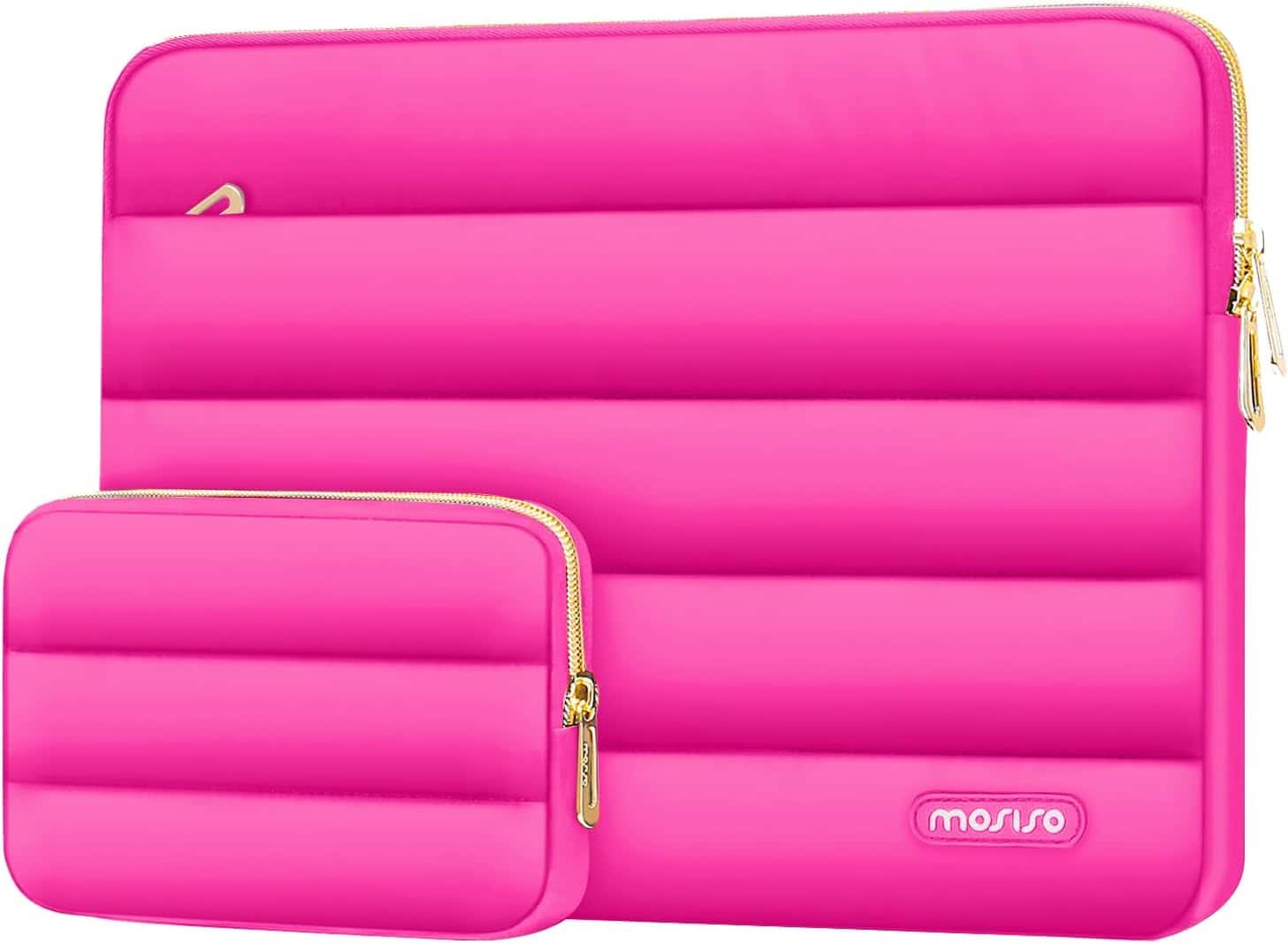 mosiso - Puffy Laptop Sleeve 13-13.3 inch for MacBook Air 13 13.6 M4 M3 M2 M1/Pro 13/Pro 14, HP Dell ASUS Lenovo - Rose Red