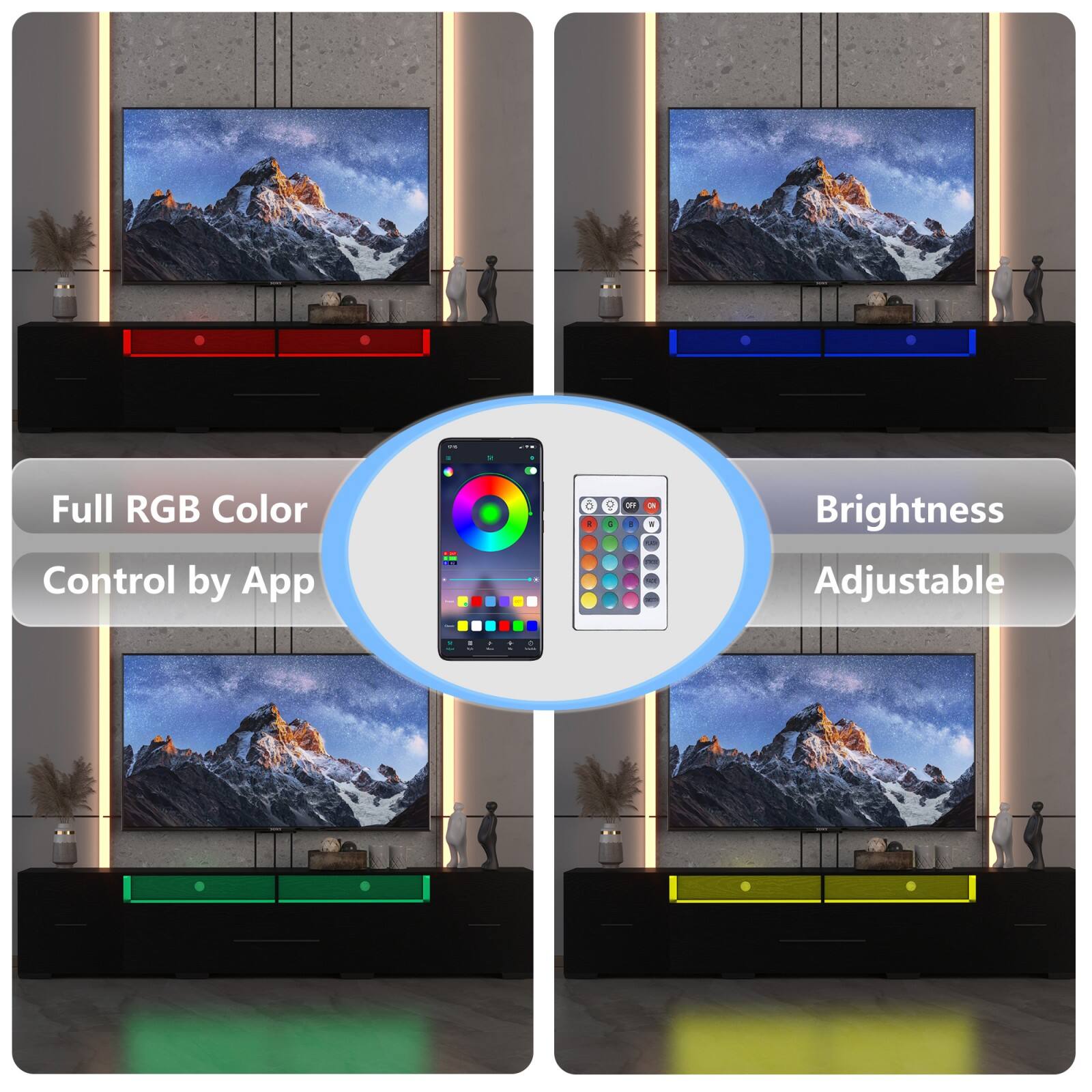 Full RGB Color Control by App

Brightness Adjustable