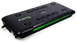 Plugable - Surge Protector Power Strip – 12 AC Outlets, 2-Port USB Charger, 25ft Cord for Android/iOS/Windows - Black