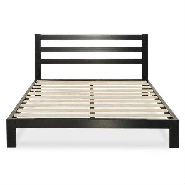 Angle. Hivvago - Hivvago King size Heavy Duty Metal Platform Bed Frame with Headboard and Wood Slats - Espresso.