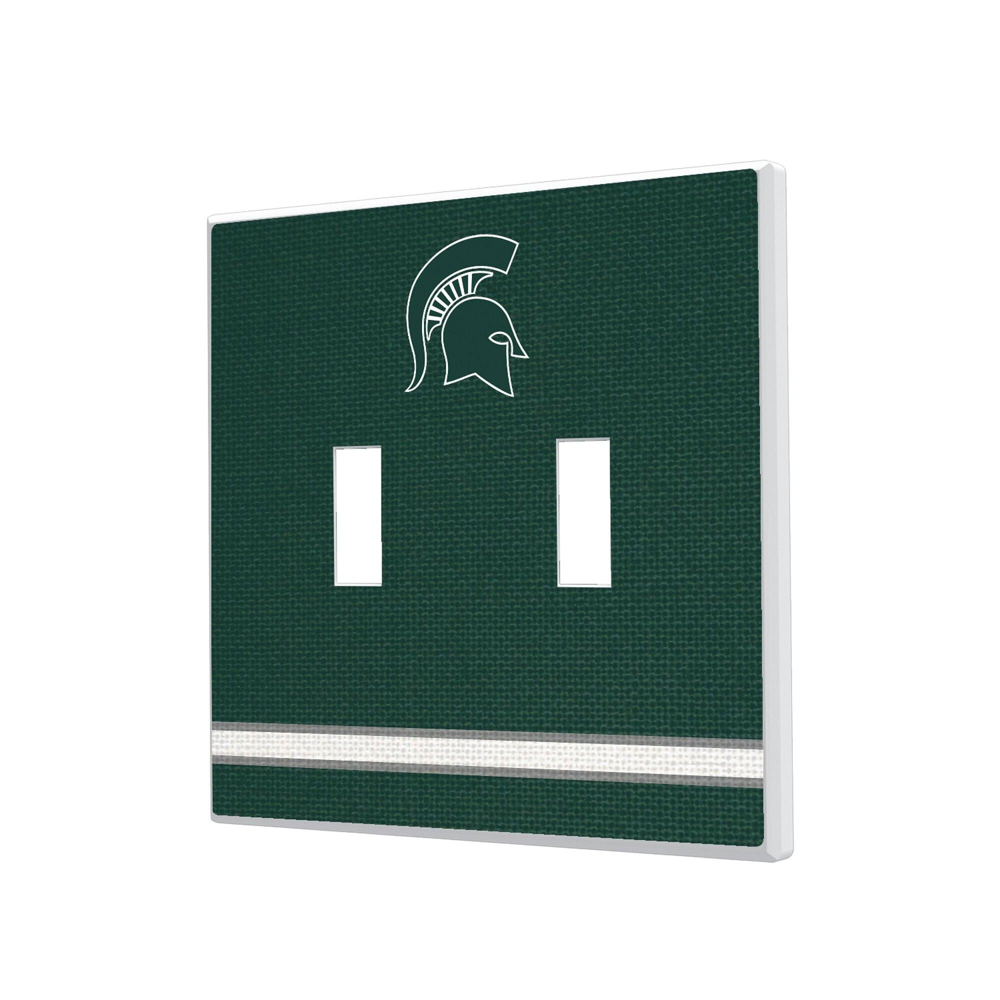 Front. Keyscaper - Michigan State Spartans Stripe Design Double Toggle Light Switch Plate - Multicolor.