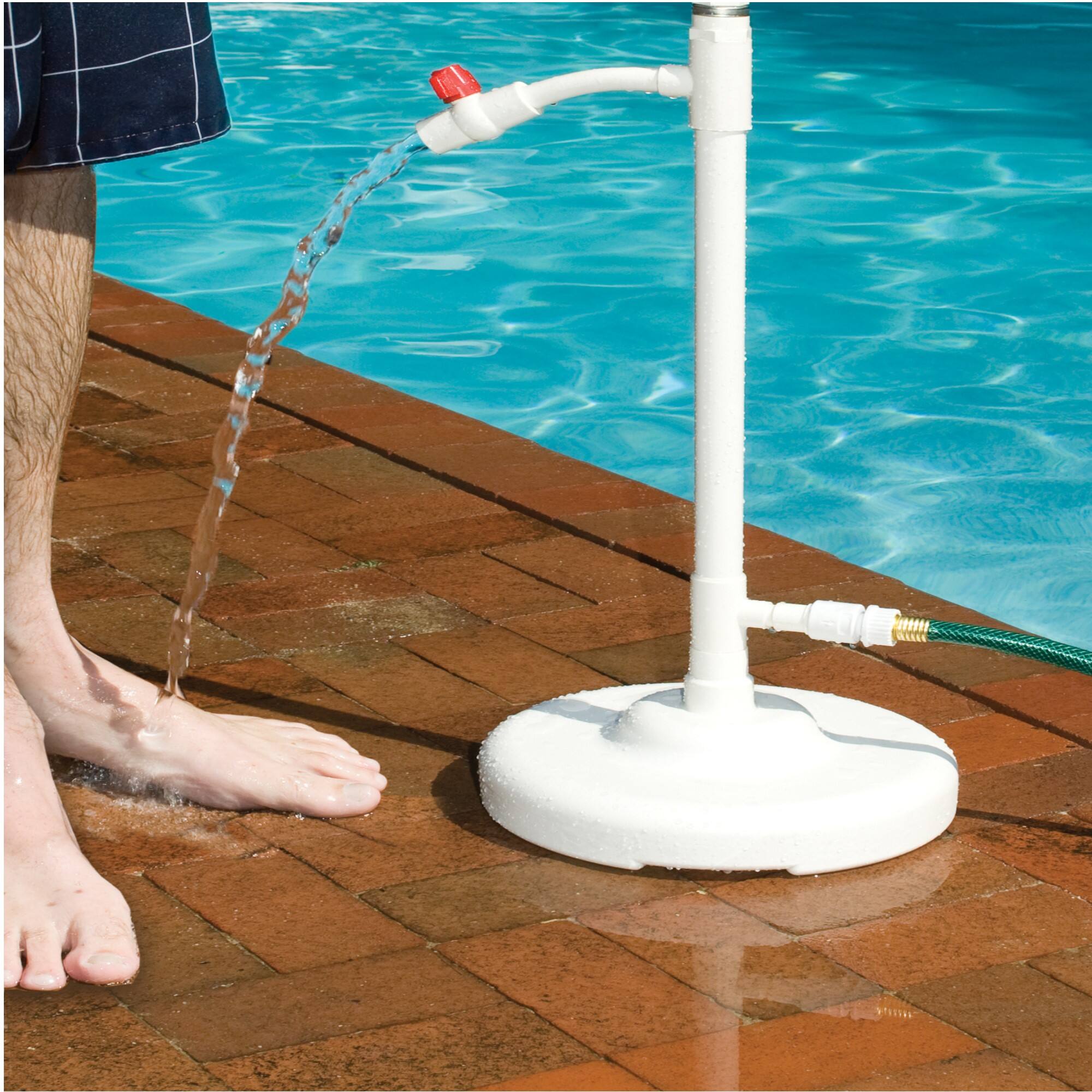 Alt View 2. Swim Central - Standard Poolside Swimming Pool Shower with Foot Wash Spigot - 86" - White - White.