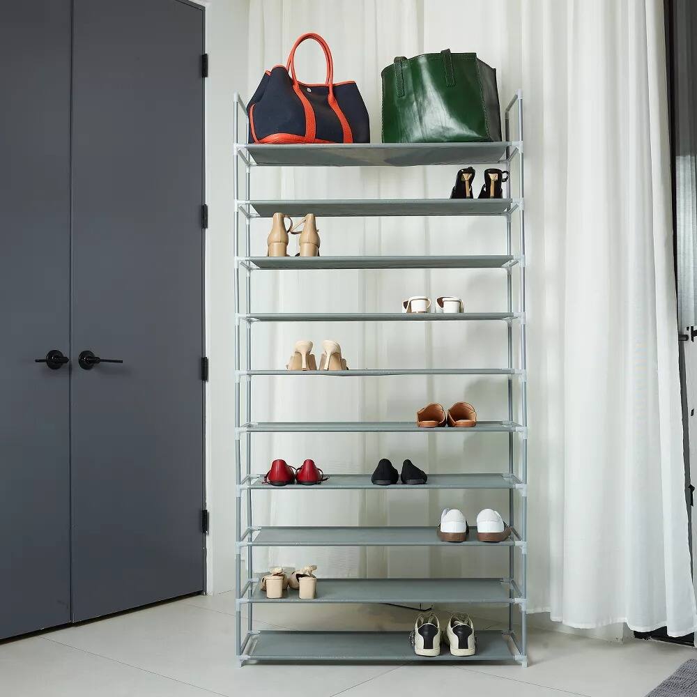 Angle. Elle Decor - 10-Tier Shoe Rack, Stores up to 50 Pairs of Shoes, Freestanding, Easy Assembly, Sturdy Metal Frame - Gray.