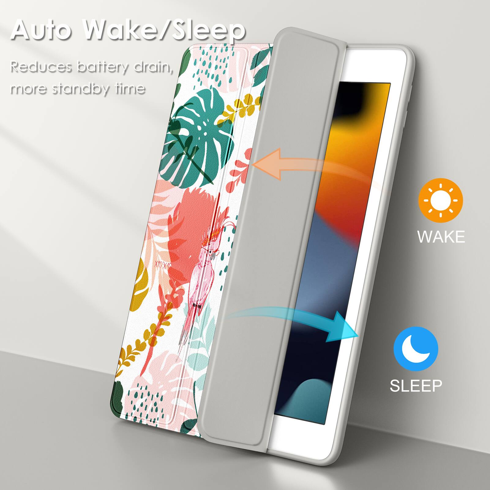 Auto Wake/Sleep  
Reduces battery drain, more standby time  

WAKE  
SLEEP