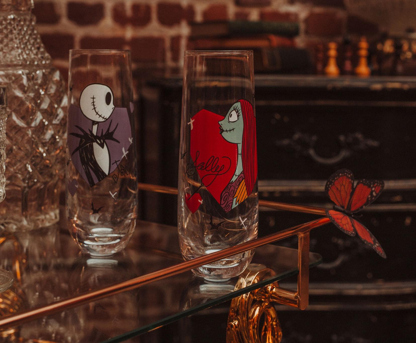 Alt View 4. Disney - Disney The Nightmare Before Christmas Jack and Sally Fluted Glassware | Set of 2 - Red.