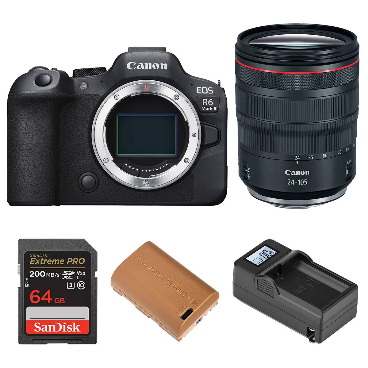 Canon EOS R6 Mark II  
24-105mm Canon 24-105  
50  
85 70  
SanDisk Extreme PRO 200 MB/s V30 64 GB  
PACK BATTERY Li-ion