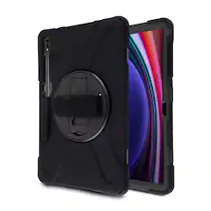 Front. Mybat - MyBat Rotatable Stand Protector Case with Wristband for Samsung Galaxy Tab S9+ / Galaxy Tab S10+ - Black - Black.