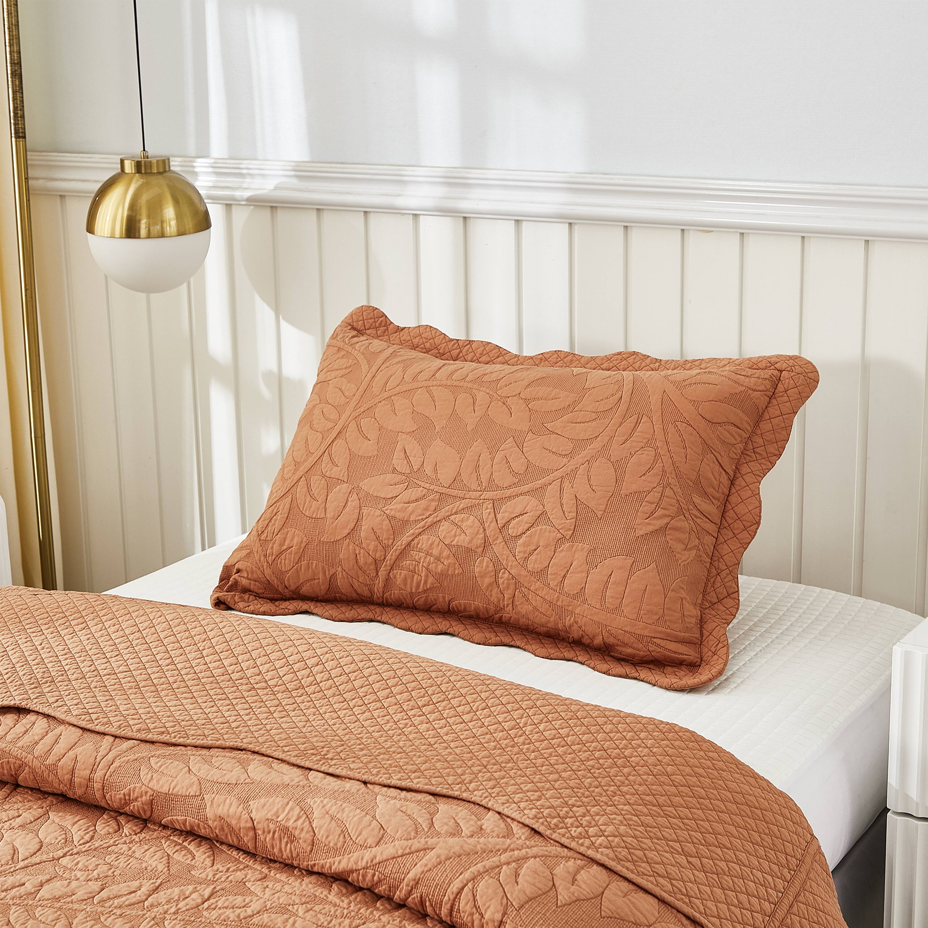 Alt View 1. MarCielo - Marcielo 2/3 Piece 100% Cotton Oversized Bedspread Lightweight Quilt Set - Royal Organge.