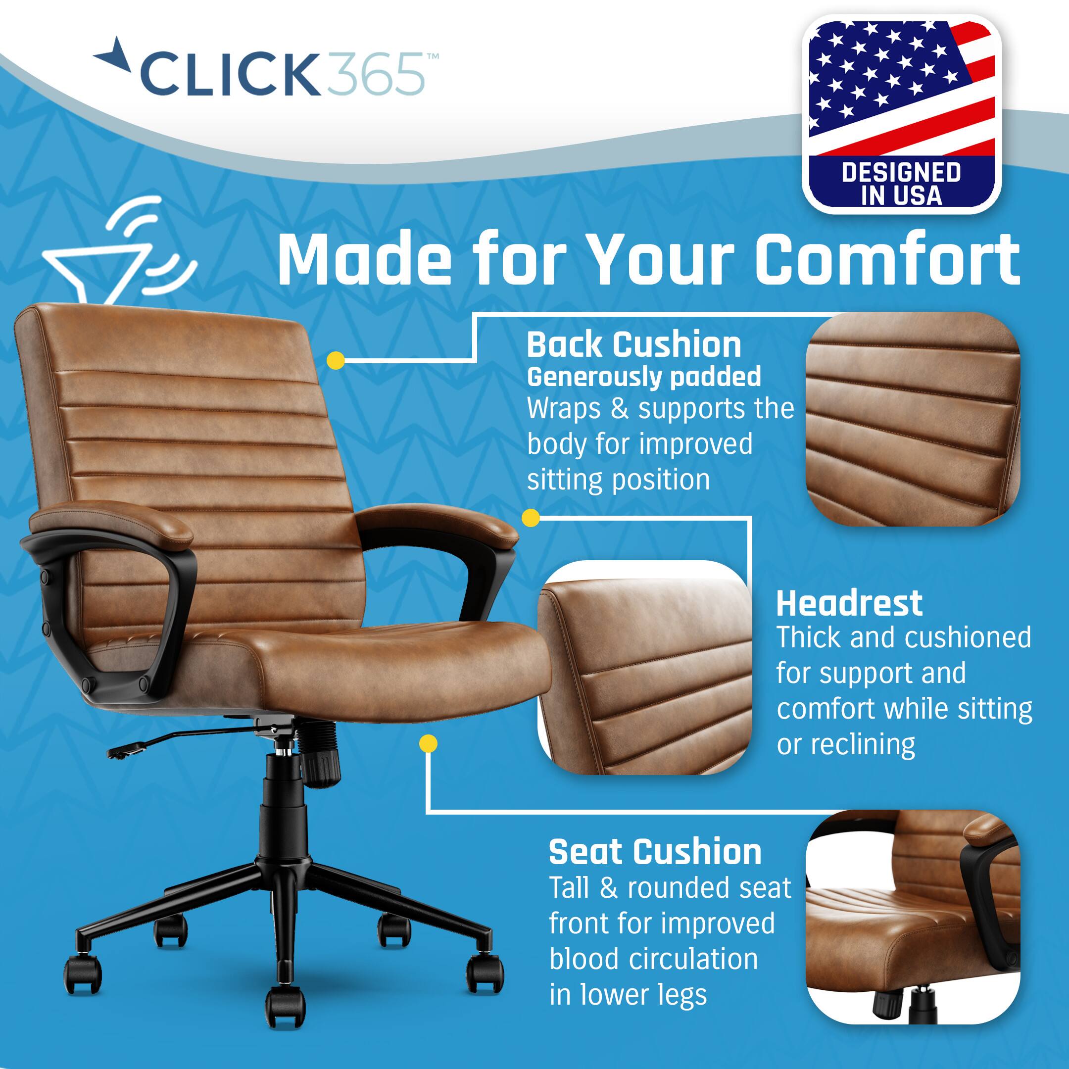 Left. Click365 - Transform 3.0 Extra Comfort Ergonomic Mid-Back Desk Chair - Cognac.