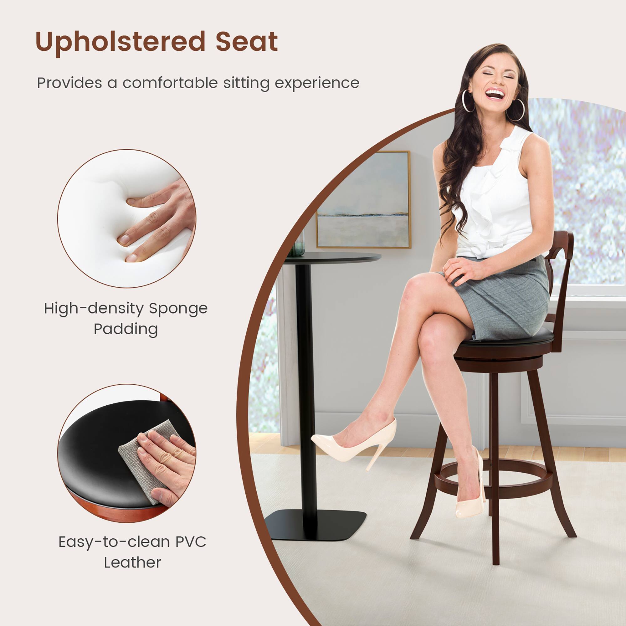 Upholstered Seat
Provides a comfortable sitting experience
High-density Sponge Padding
Easy-to-clean PVC Leather
