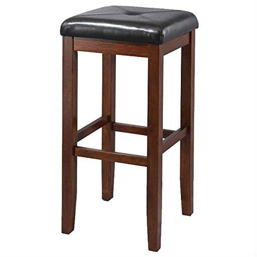 Angle. Hivvago - Set of 2 Vintage Mahogany Stools with Black Upholstered Seat - Mahogany, Black.