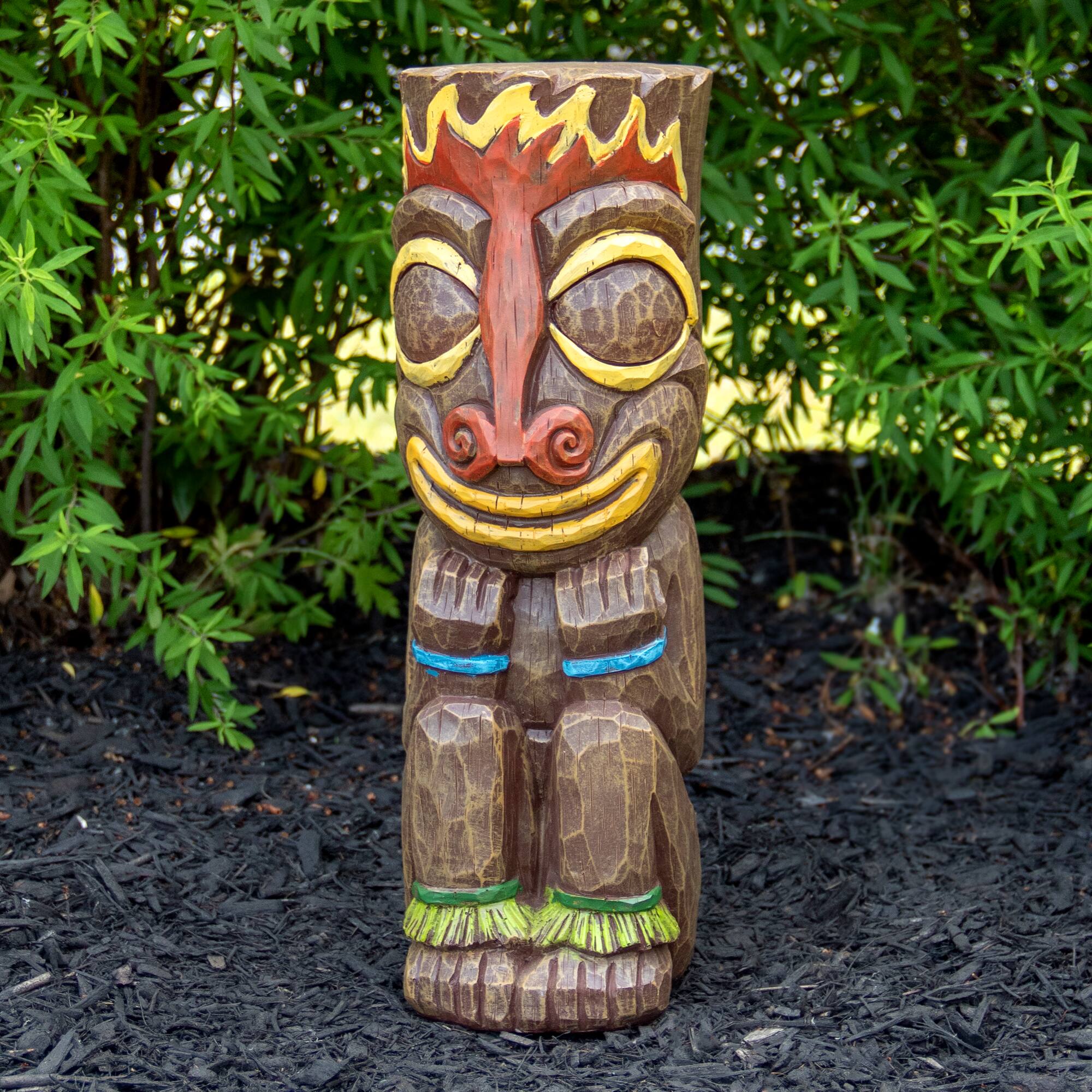 Alt View 1. Northlight - 16" Solar Lighted Polynesian Outdoor Garden Fire Tiki Statue - Brown.