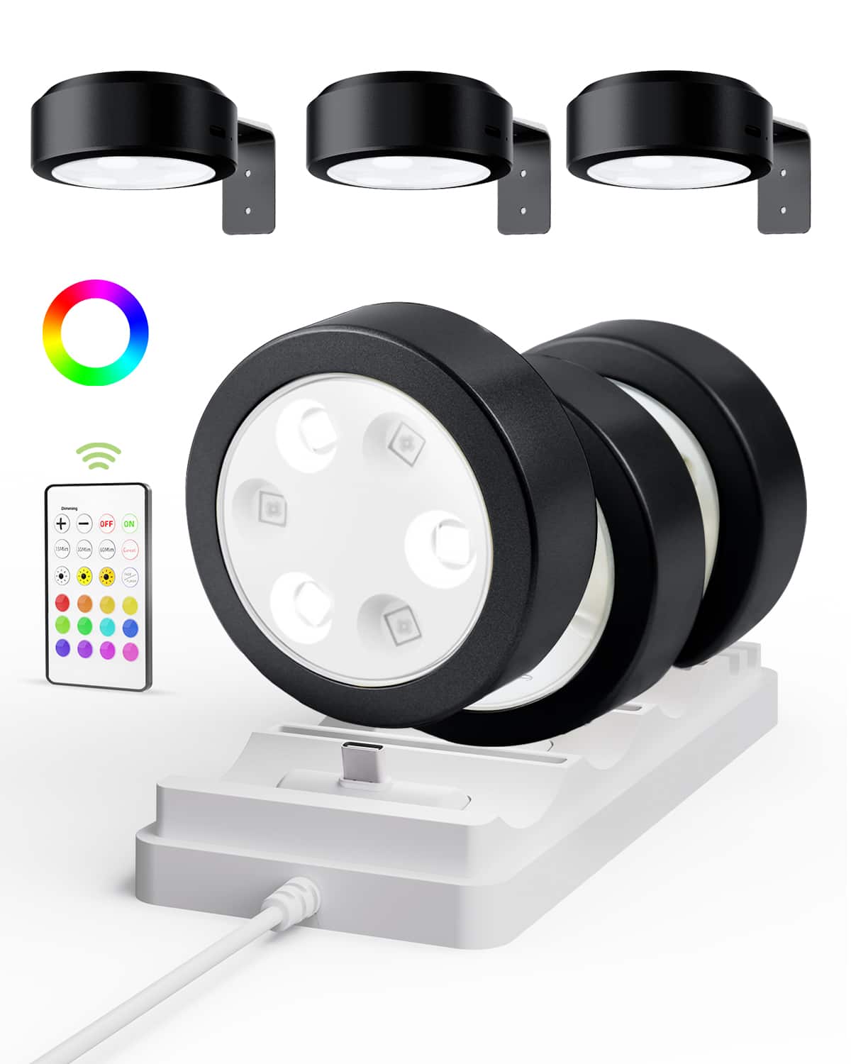 EZVALO - 6 Pack Wireless LED Picture Light Smart Recessed Lighting Wall Decor Light Painting Light with 3 Color Temps - Black