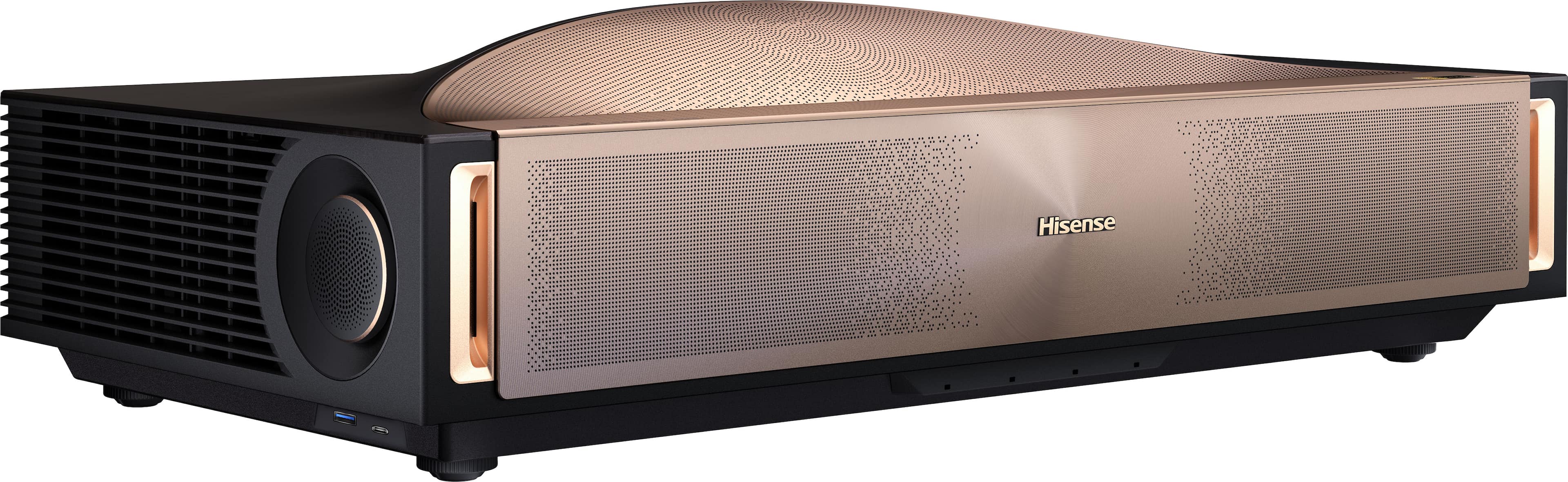 Left. Hisense - L9Q Triple Laser Smart UST Projector, 5000 Lumens, 80"-200", 4K UHD, DLP, IMAX Enhanced, Pantone Validated, HDR - Walnut - Walnut.