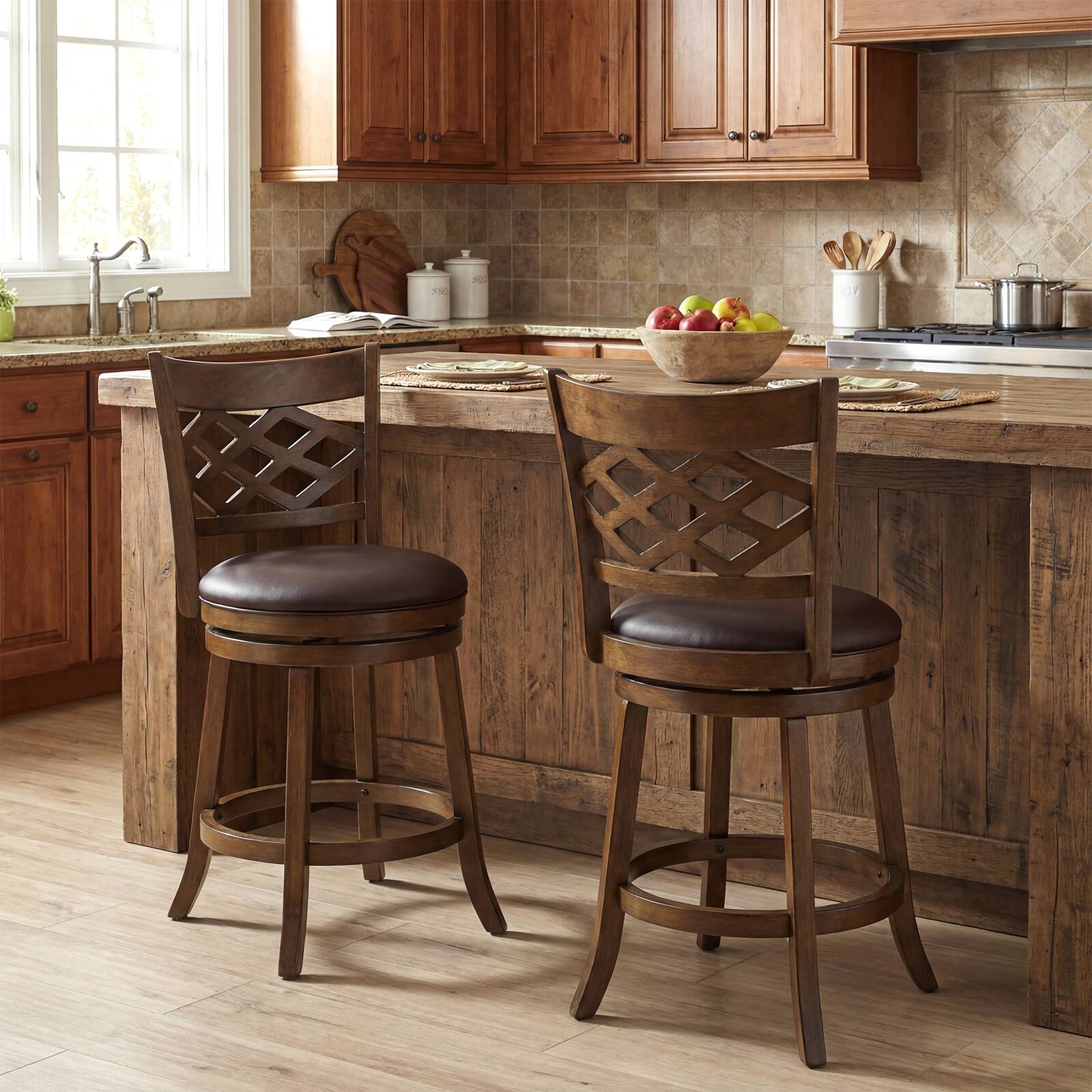 Alt View 3. Costway - Costway 26" Counter Height Bar Stools Set of 4 with Rubber Wood Frame, Upholstered Seat - Brown.