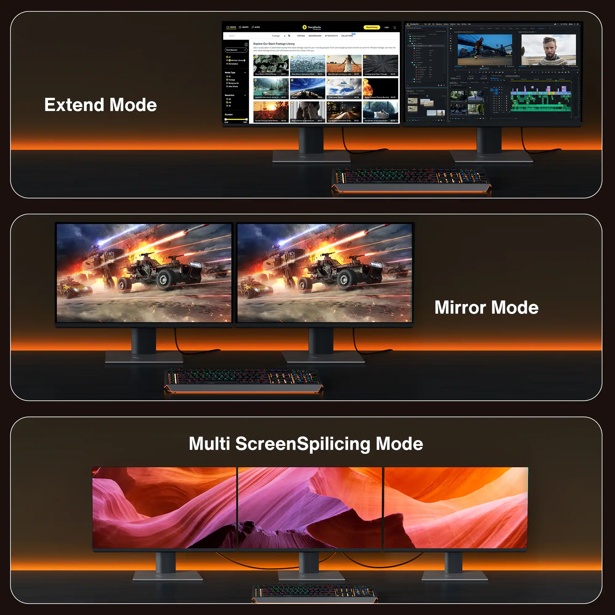 - AM
Socharia
- ORDORDE INTERNATION -
beewBerJock Focspretory
Histome Chocon
- -
hous - -
Extend Mode
- - - .. -
Mirror Mode
Multi ScreenSplicing Mode