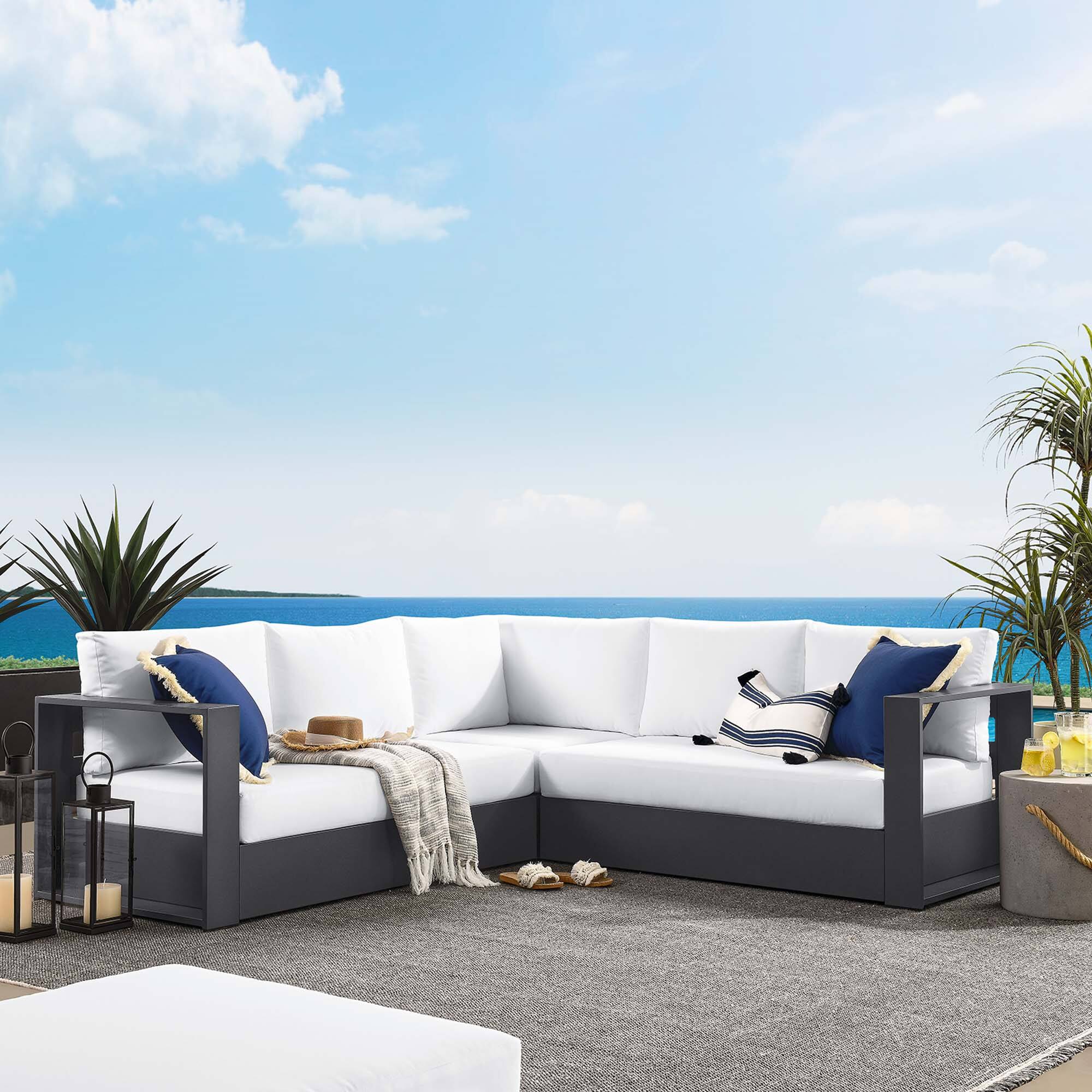 Alt View 3. Modway - Tahoe 3-Piece Powder-Coated Aluminum Outdoor Sectional Sofa Set - Gray White.