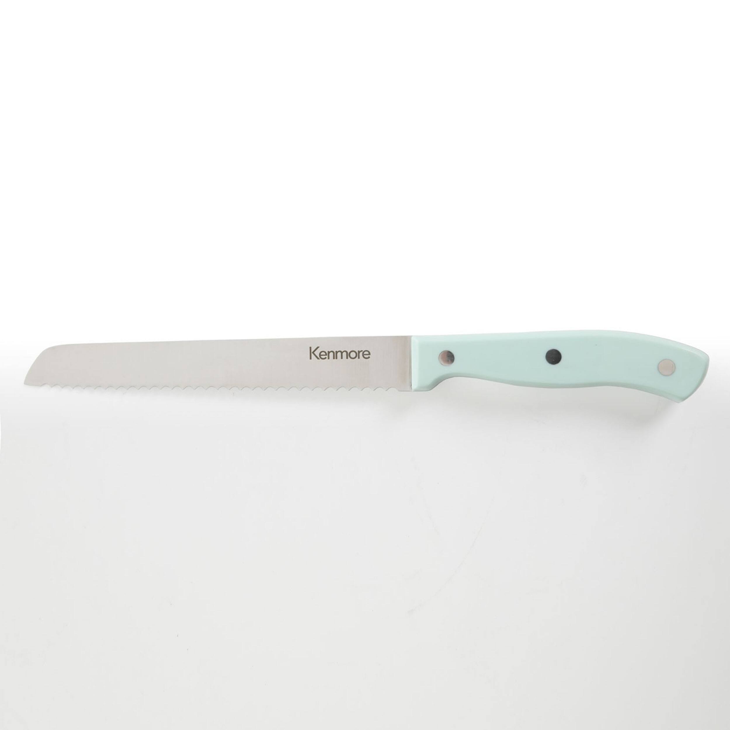 Alt View 4. Kenmore - Kenmore Kane 14 Piece Stainless Steel Cutlery Set in Glacier Blue with Rubber Wood Block - Glacier Blue.