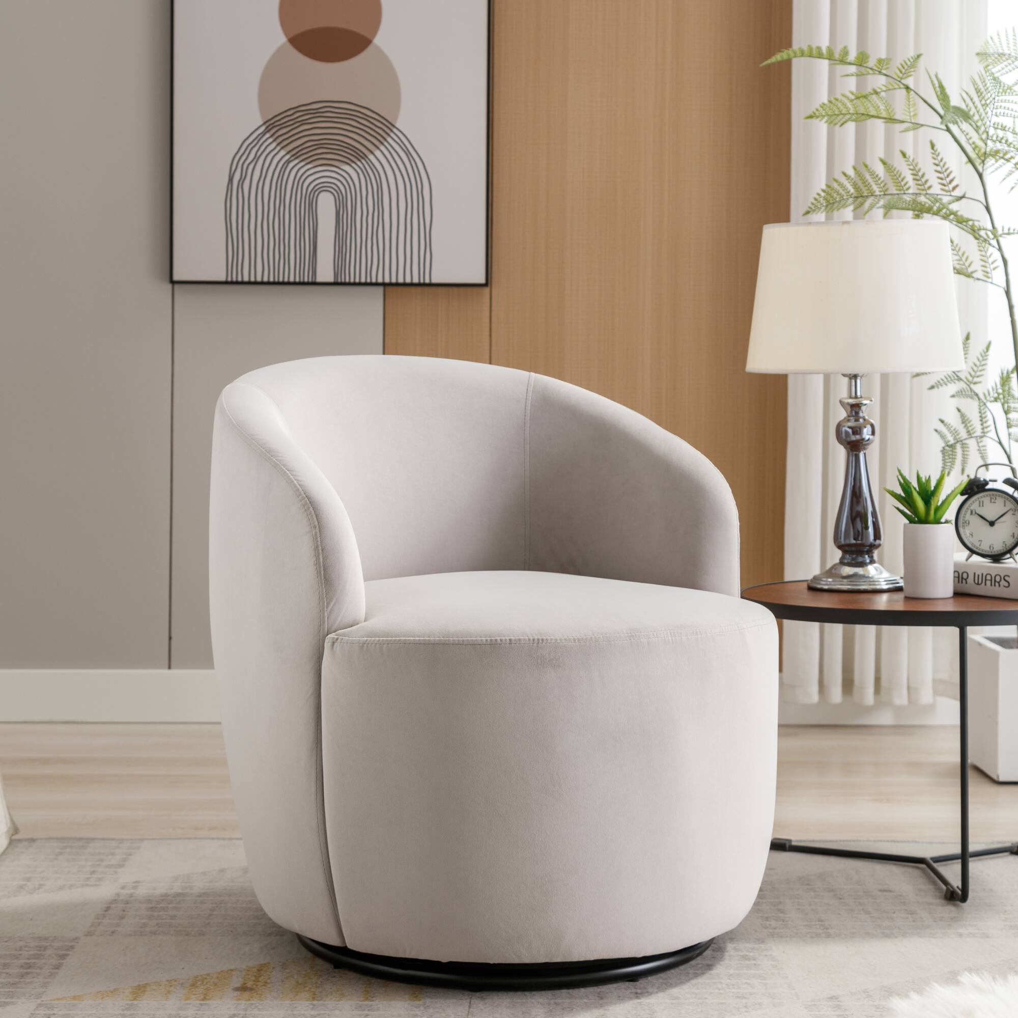 Alt View 6. GOODSILO - Contemporary Velvet Swivel Accent Armchair with Ergonomic Design and 360-Degree Rotation - Gray.
