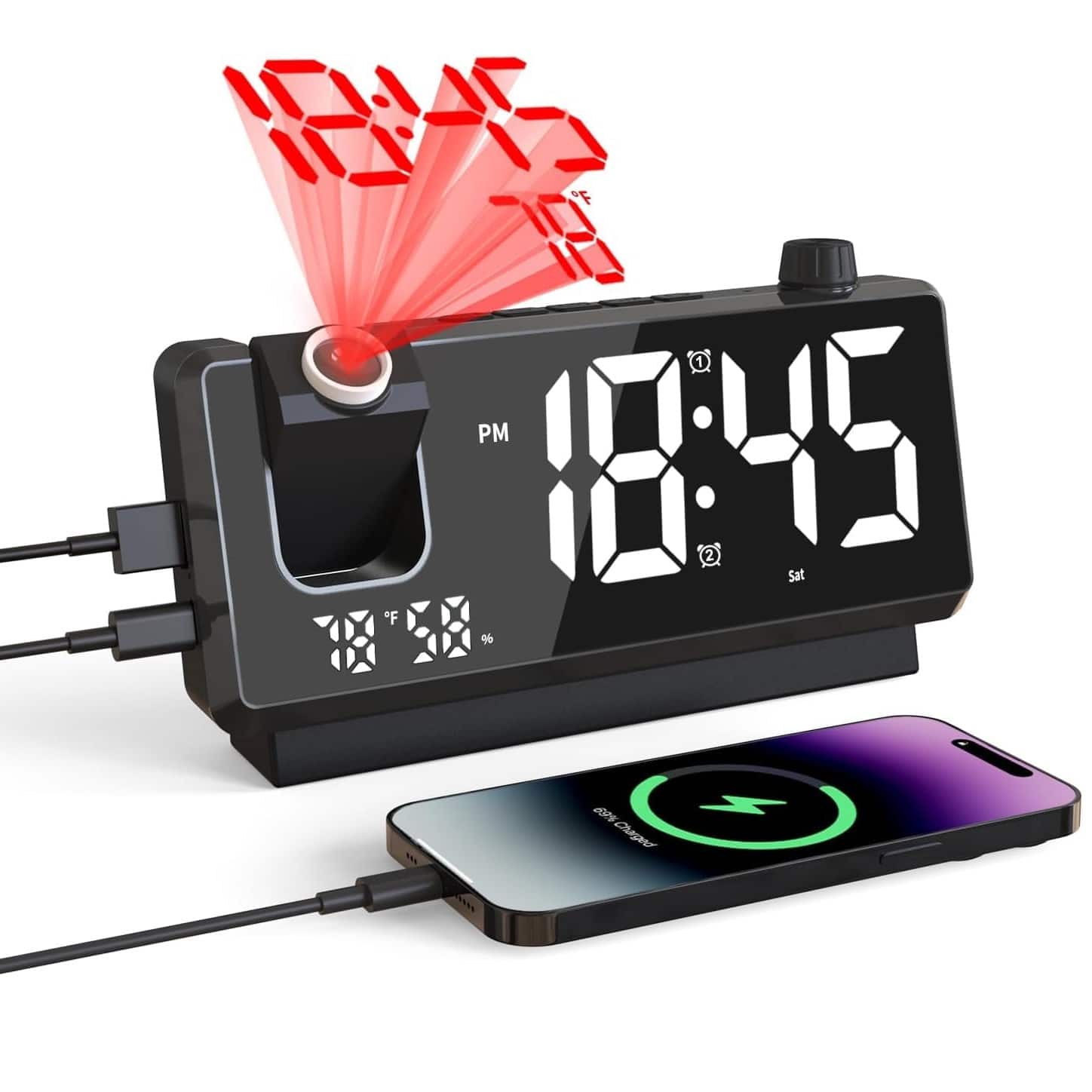 Dazzed Corner - Projection Alarm Clock for Bedroom, Mirror Face Digital Clock - Black