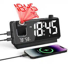 Dazzed Corner - Projection Alarm Clock for Bedroom, Mirror Face Digital Clock - Black
