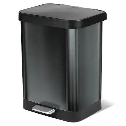 Front. Glad - Glad Step Trash Can, Soft Close Lid Bin with Odor Protection, 13 Gallon, Pewter - PEWTER.